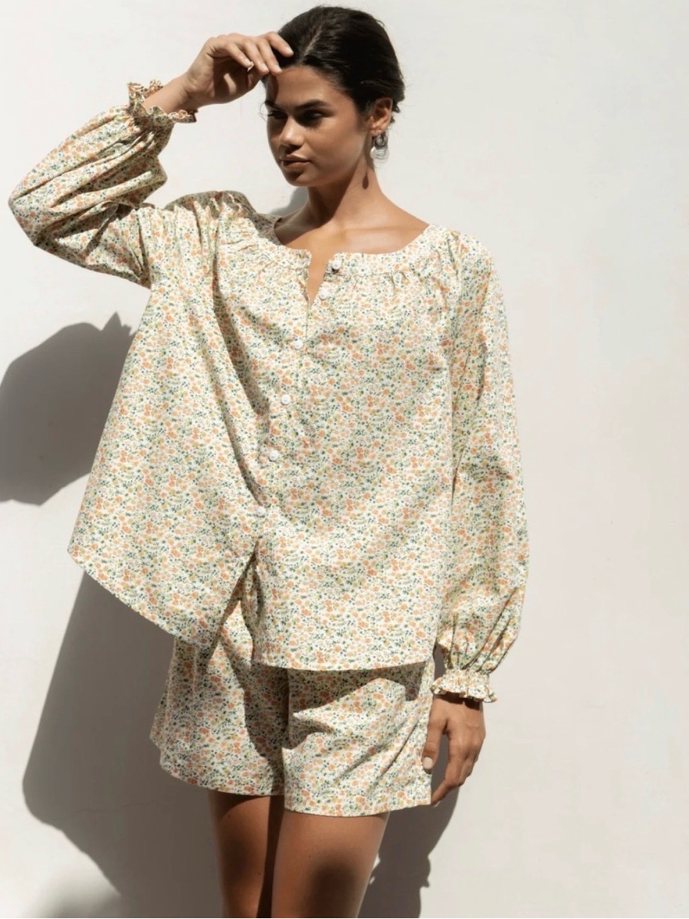 Piyama Claire Lounge Set Floret Green 100% Cotton Pajamas Medium